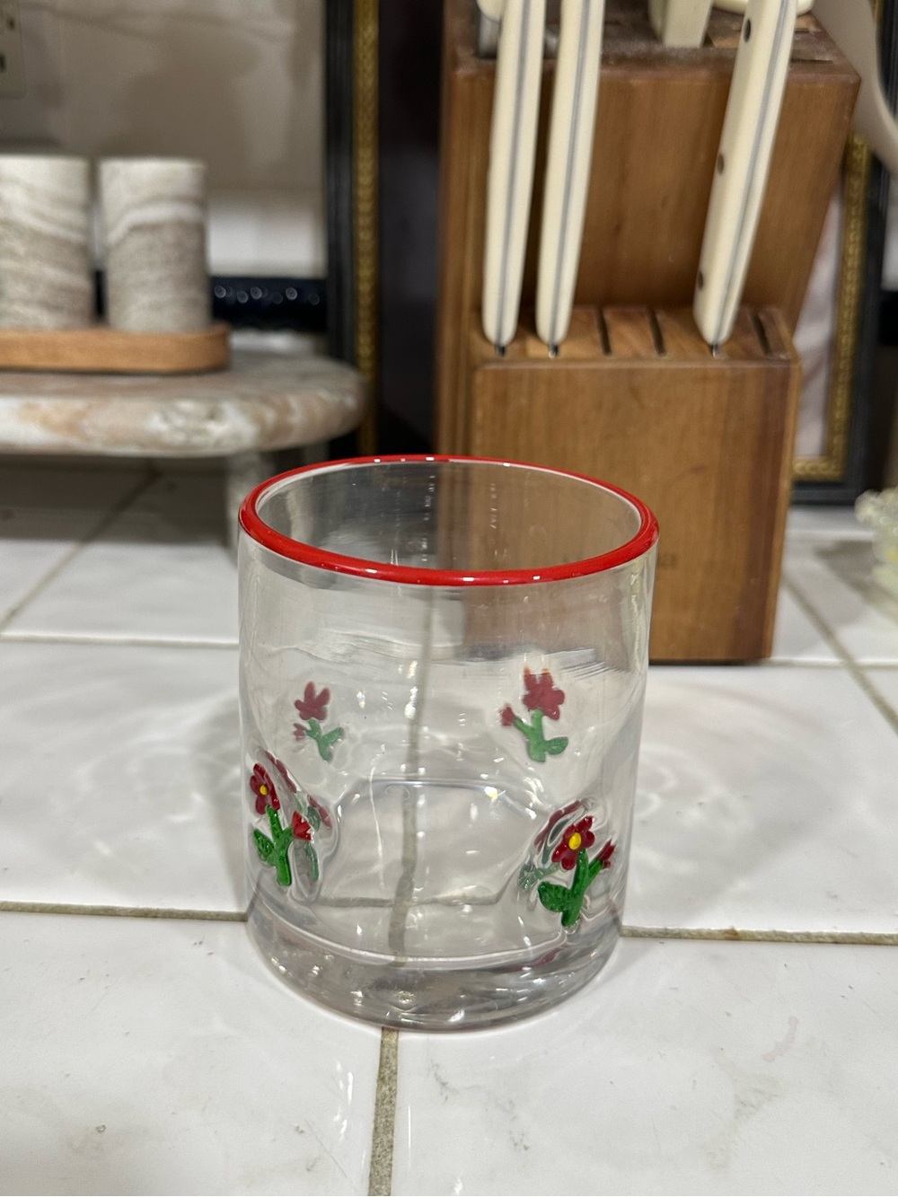 Red Flowers Juice Icon Glass NWOT